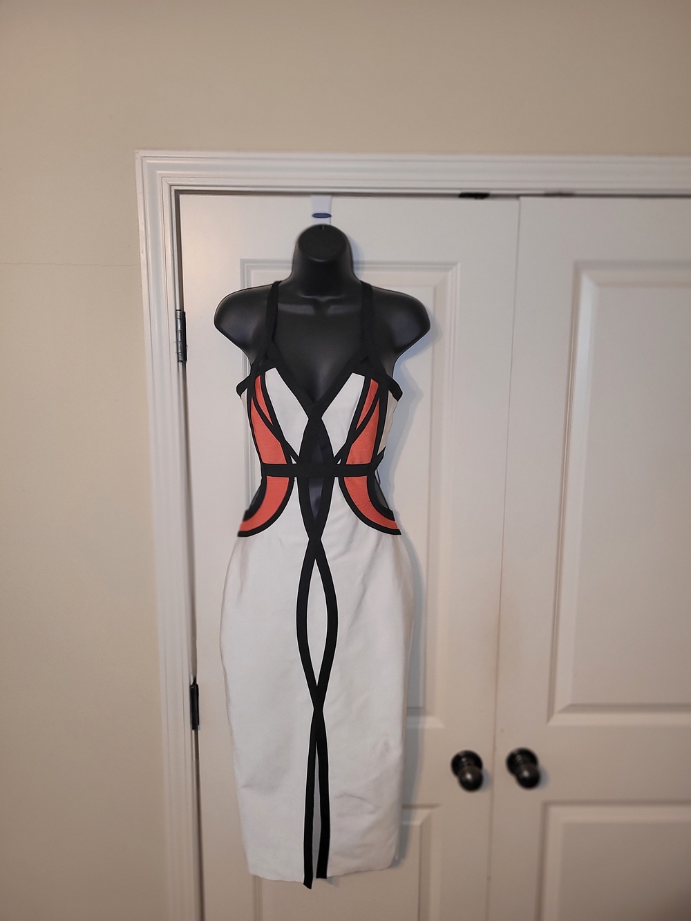 Fashion Nova White, Coral & Black Cutout Midi Dress